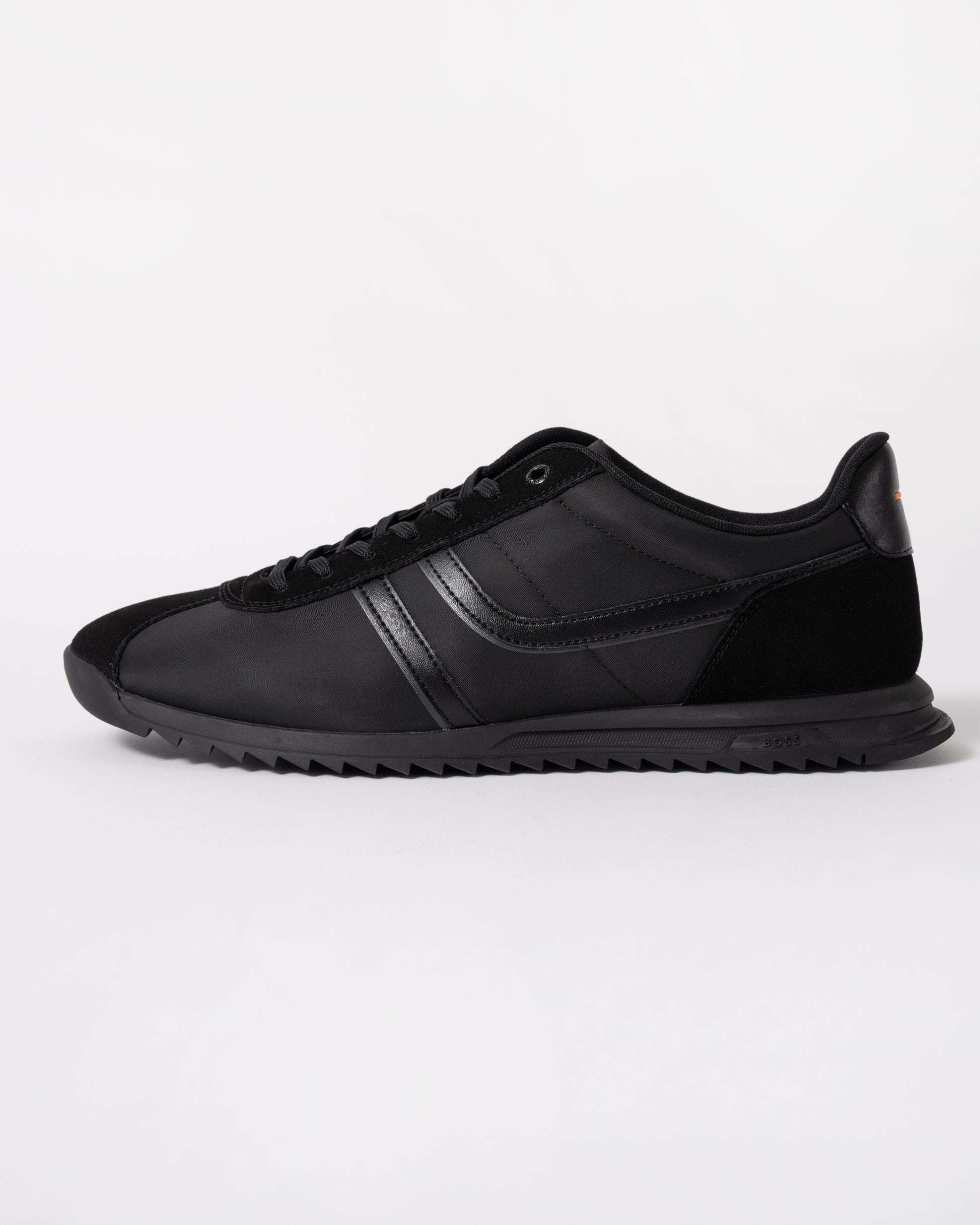 side of BOSS Orange Zayn Mens Logo Trainers with Faux Suede Trims in Black 005
