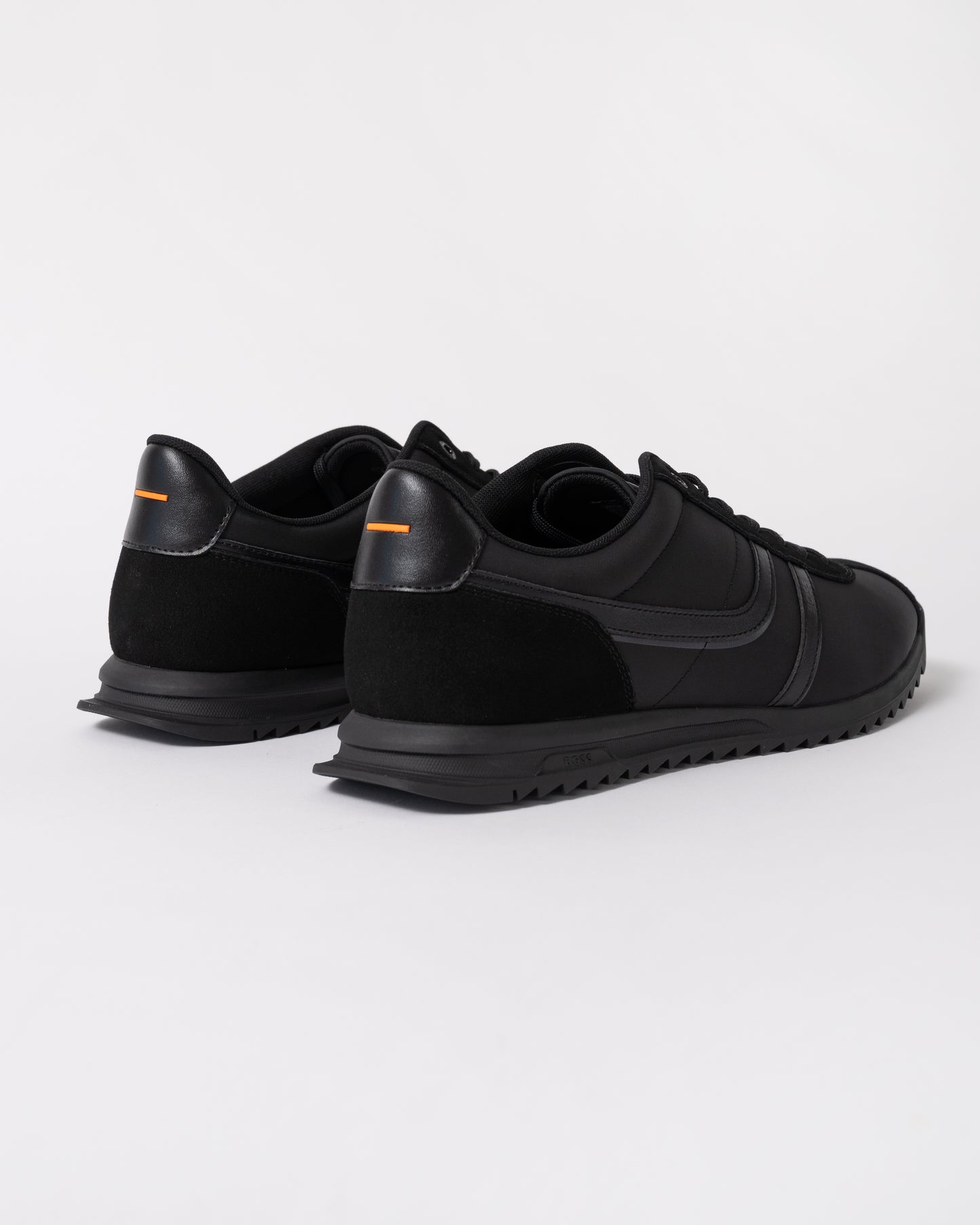 back of BOSS Orange Zayn Mens Logo Trainers with Faux Suede Trims in Black 005