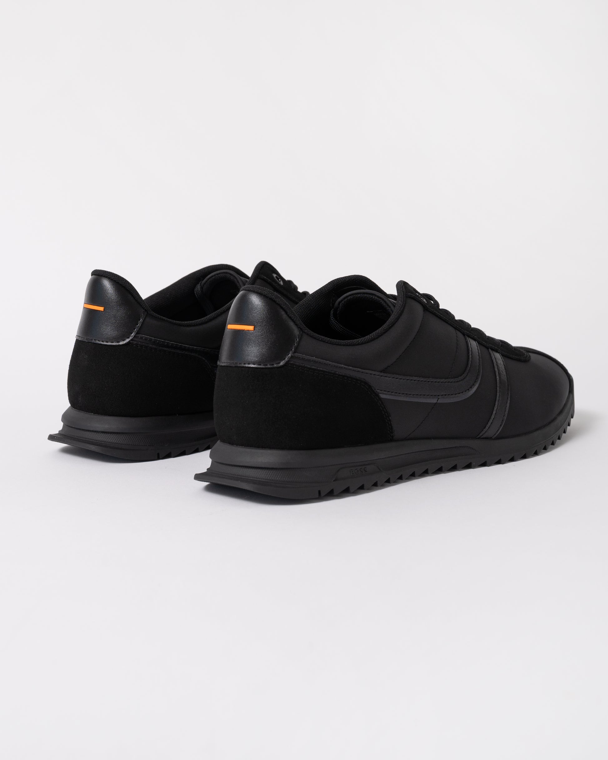 back of BOSS Orange Zayn Mens Logo Trainers with Faux Suede Trims in Black 005
