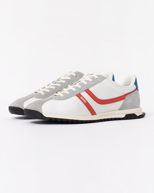 BOSS Orange Zayn Mens Low-Top Trainers with Faux-Leather Trims - Open White 126