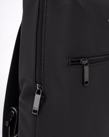 Side zip detail on the BOSS Orange Zeph Mens Backpack - Black 001