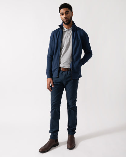 Full length shot of a Model wearing a BOSS Orange Zestart Mens Full Zip Sweatshirt  in Open Blue