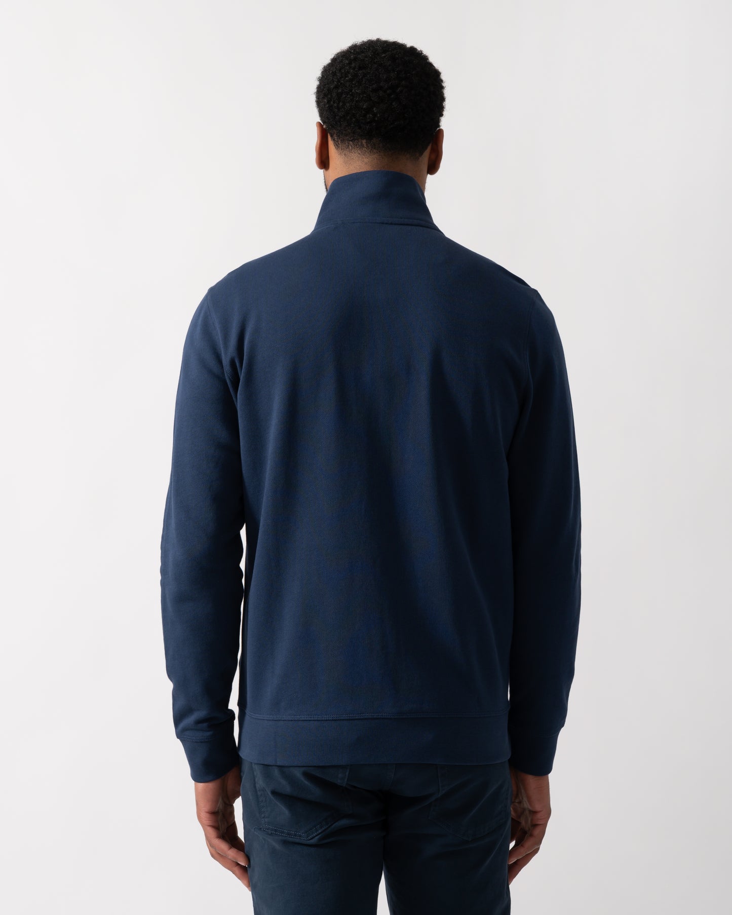 Back shot of a Model wearing a BOSS Orange Zestart Mens Full Zip Sweatshirt  in Open Blue