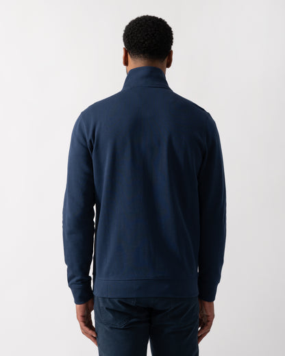 Back shot of a Model wearing a BOSS Orange Zestart Mens Full Zip Sweatshirt  in Open Blue