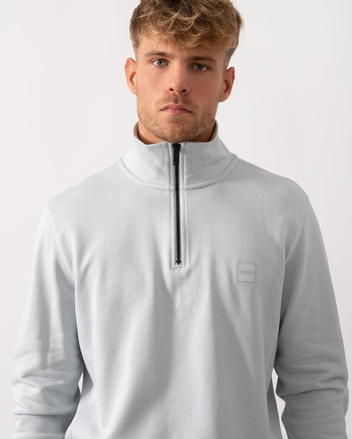 BOSS Orange Zetrust Mens 1/4 Zip Sweatshirt - Light/Pastel Grey 053