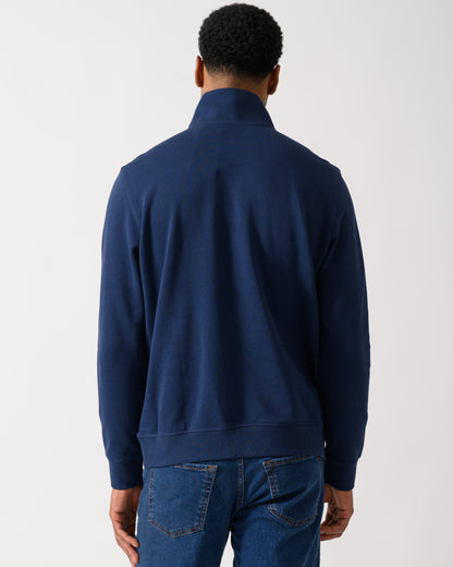 back shot of a Model wearing a BOSS Orange Zetrust Mens 1/4 Zip Sweatshirt in Open Blue