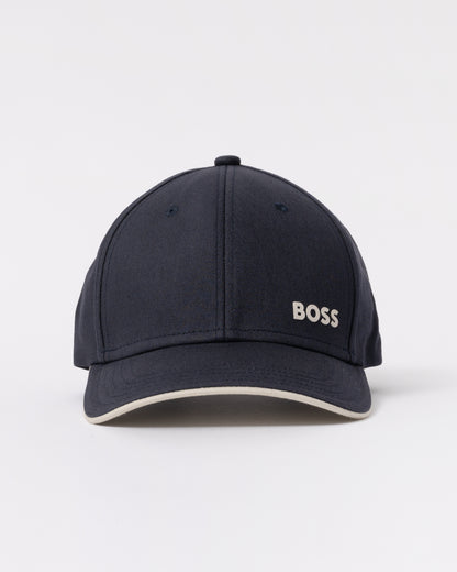 BOSS Green Mens Bold Logo Print Cap In Cotton Twill - Dark Blue 404 - front