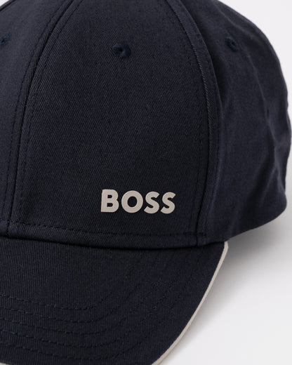 BOSS Green Mens Bold Logo Print Cap In Cotton Twill - Dark Blue 404 - logo detail