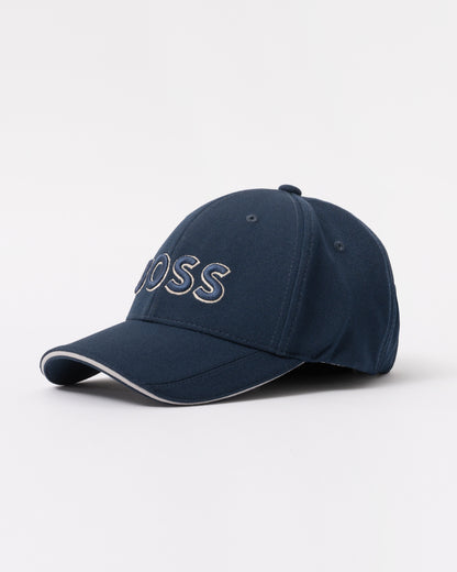 BOSS Green Knitted Piqué Six Panel Cap with Embroidered Logo - Dark Blue 406 main