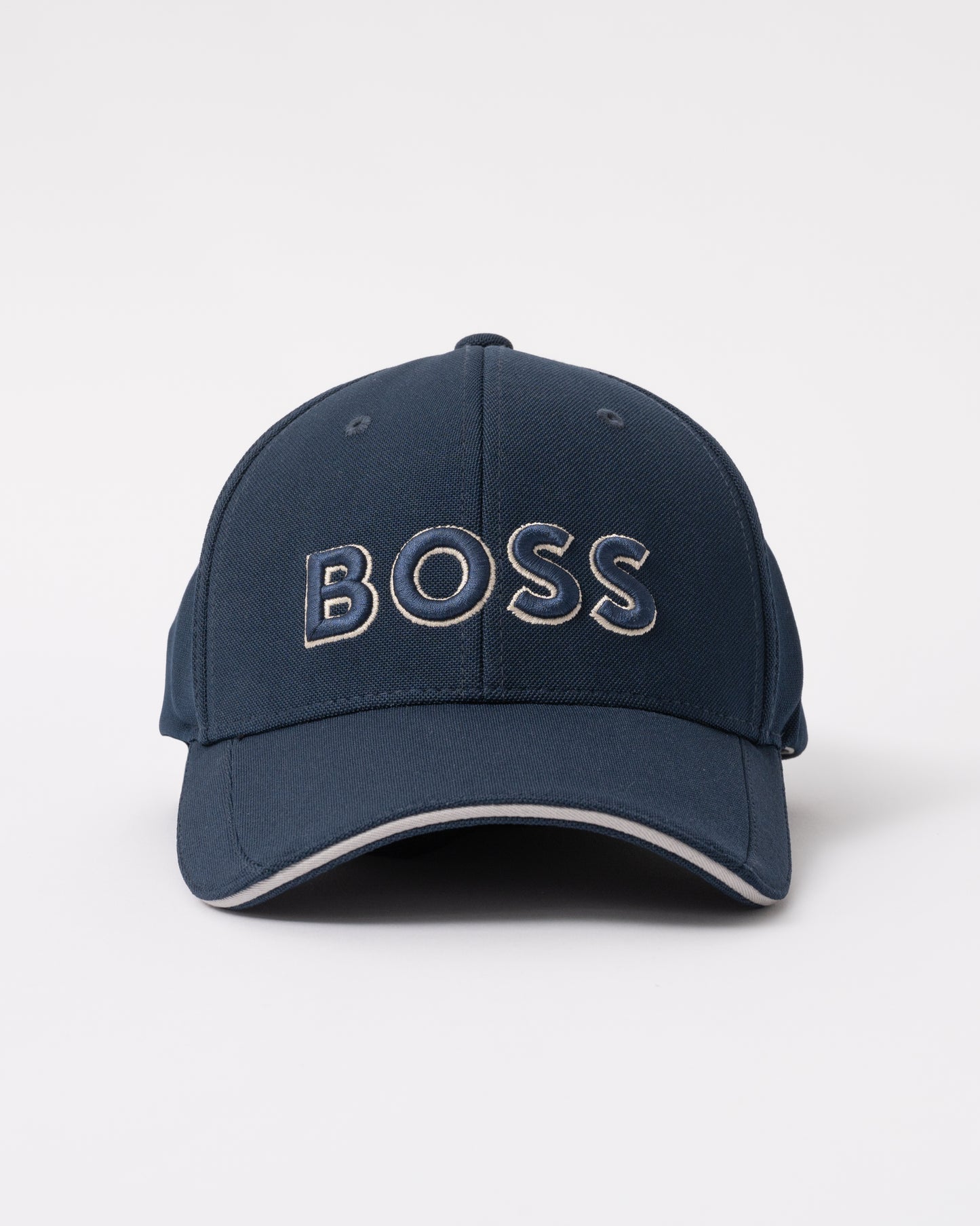 BOSS Green Knitted Piqué Six Panel Cap with Embroidered Logo - Dark Blue 406 front