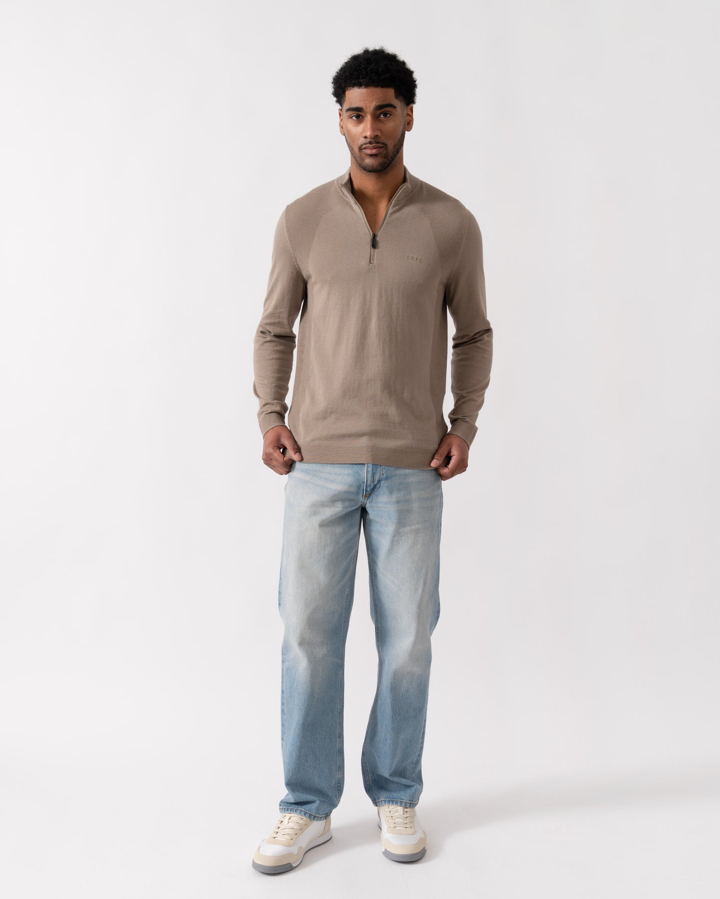 BOSS Green Momentum-Lite Mens 1/4 Zip Funnel Neck Jumper - Light/Pastel Green 334