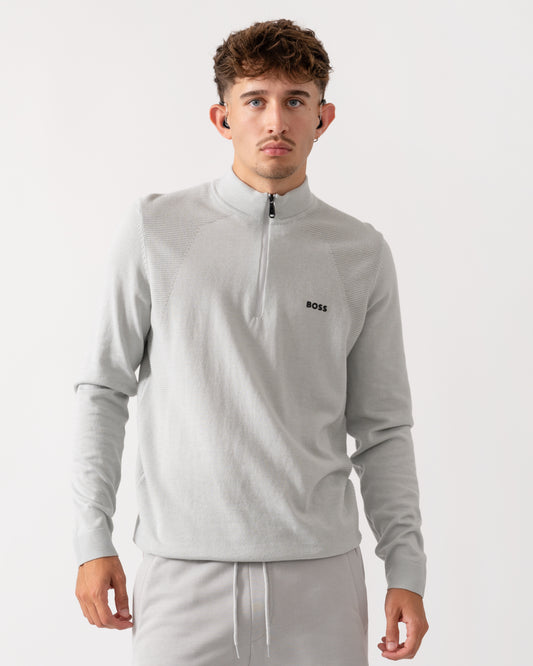 BOSS Green Momentum-Lite Mens 1/4 Zip Jumper - Light/Pastel Grey 054