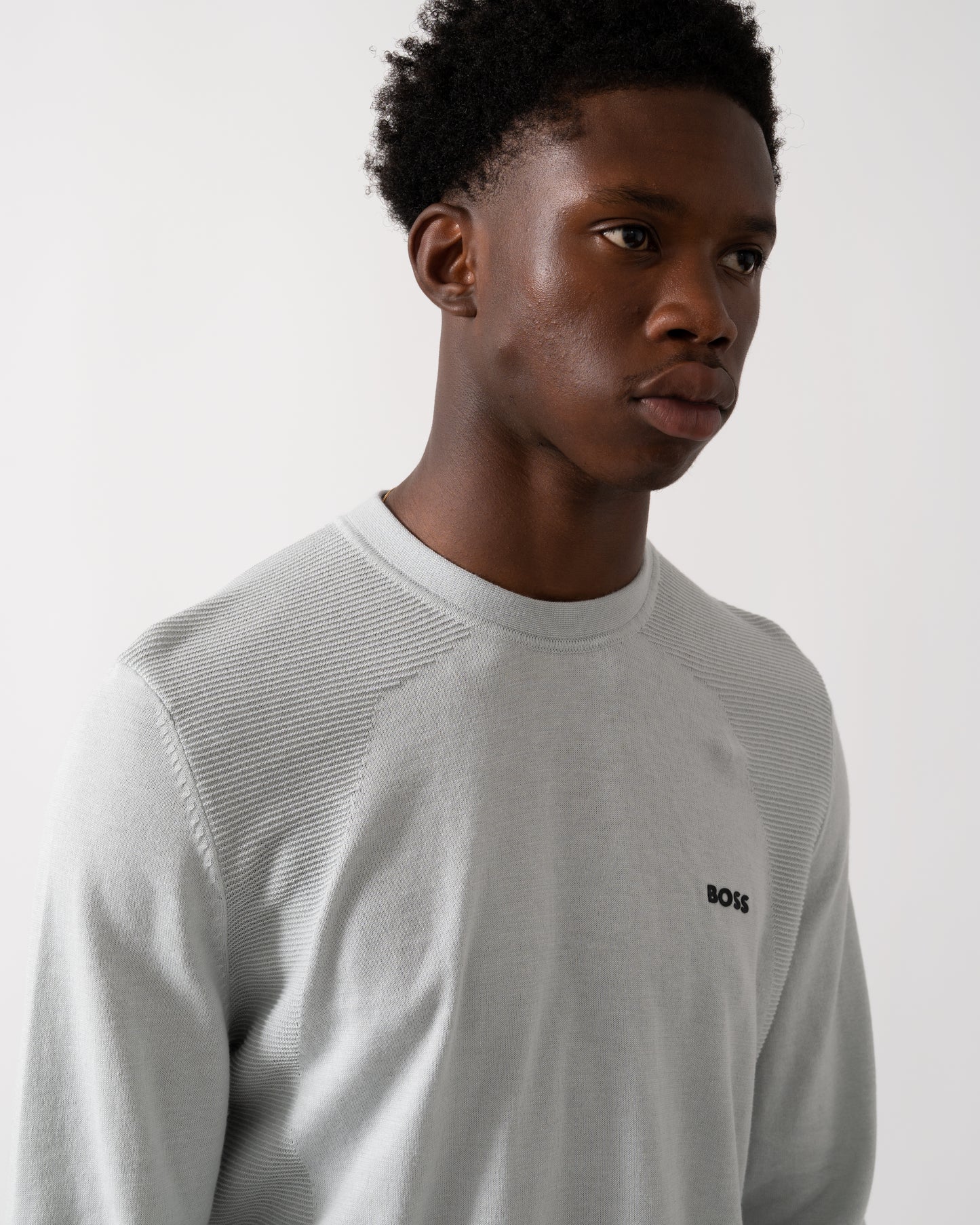 BOSS Green Momentum-Lite Mens Crew Neck Jumper - Light/Pastel Grey 054