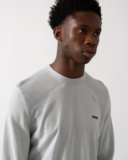 BOSS Green Momentum-Lite Mens Crew Neck Jumper - Light/Pastel Grey 054