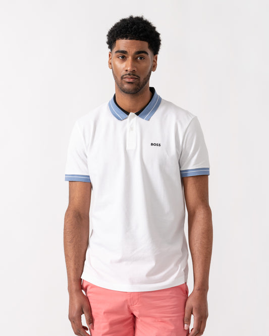 BOSS Green PL_Member Mens Short Sleeve Polo Shirt - White 100