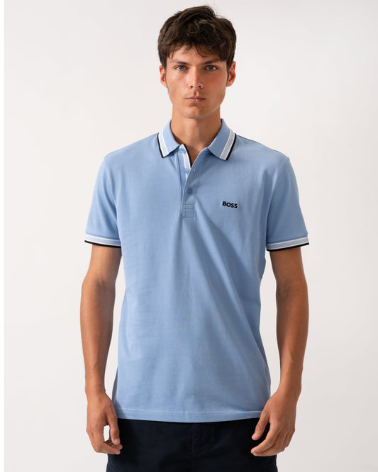 BOSS Green Paddy Contrast Mens Polo - Bright Blue 430