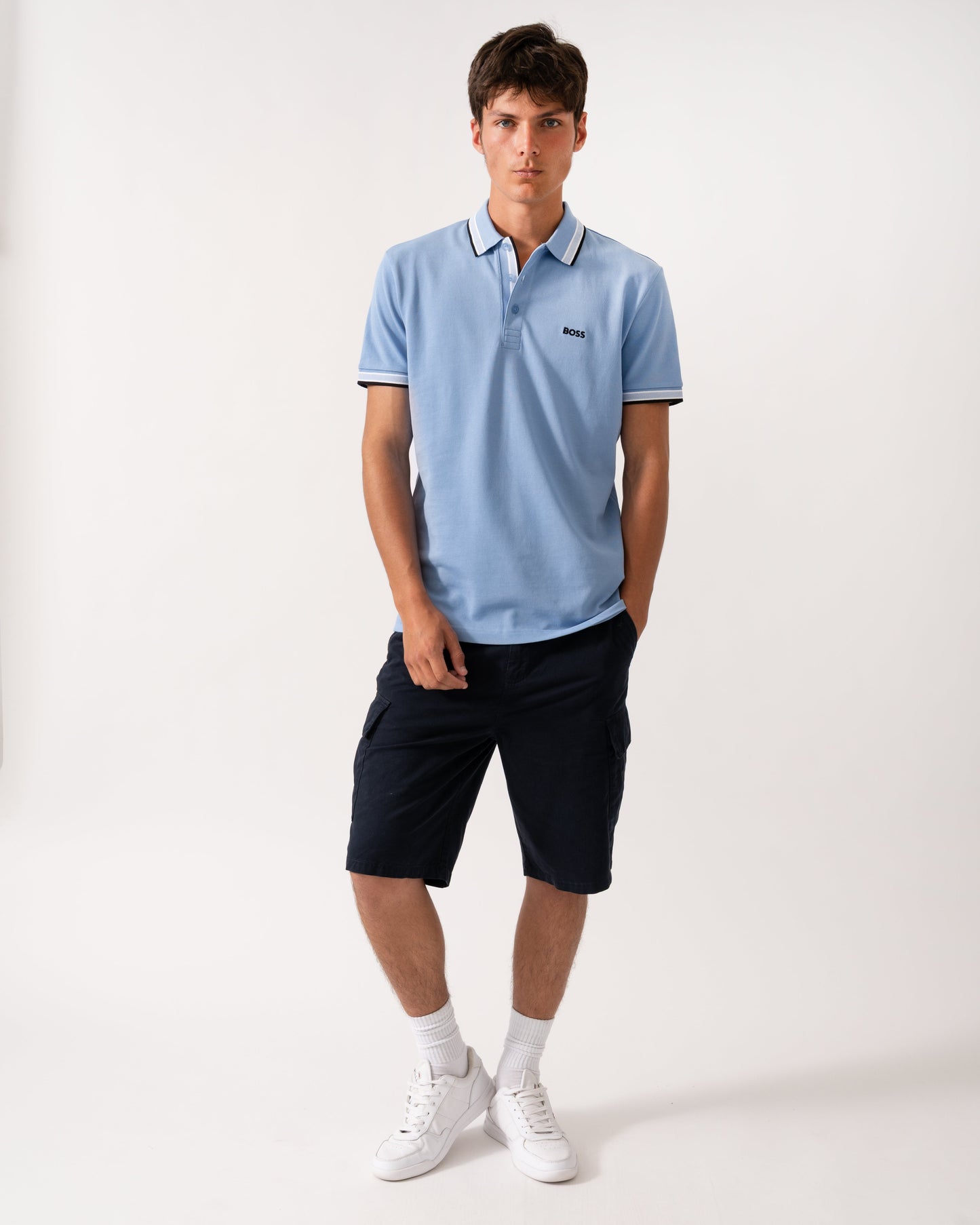 BOSS Green Paddy Contrast Mens Polo - Bright Blue 430