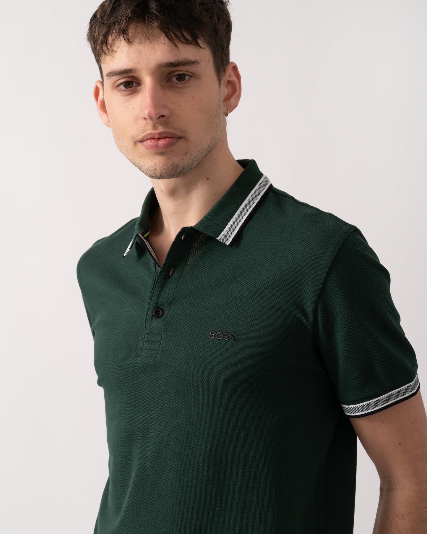 BOSS Green Paddy Mens Cotton-Piqué Polo Shirt with Contrast Logo - Open Green 349