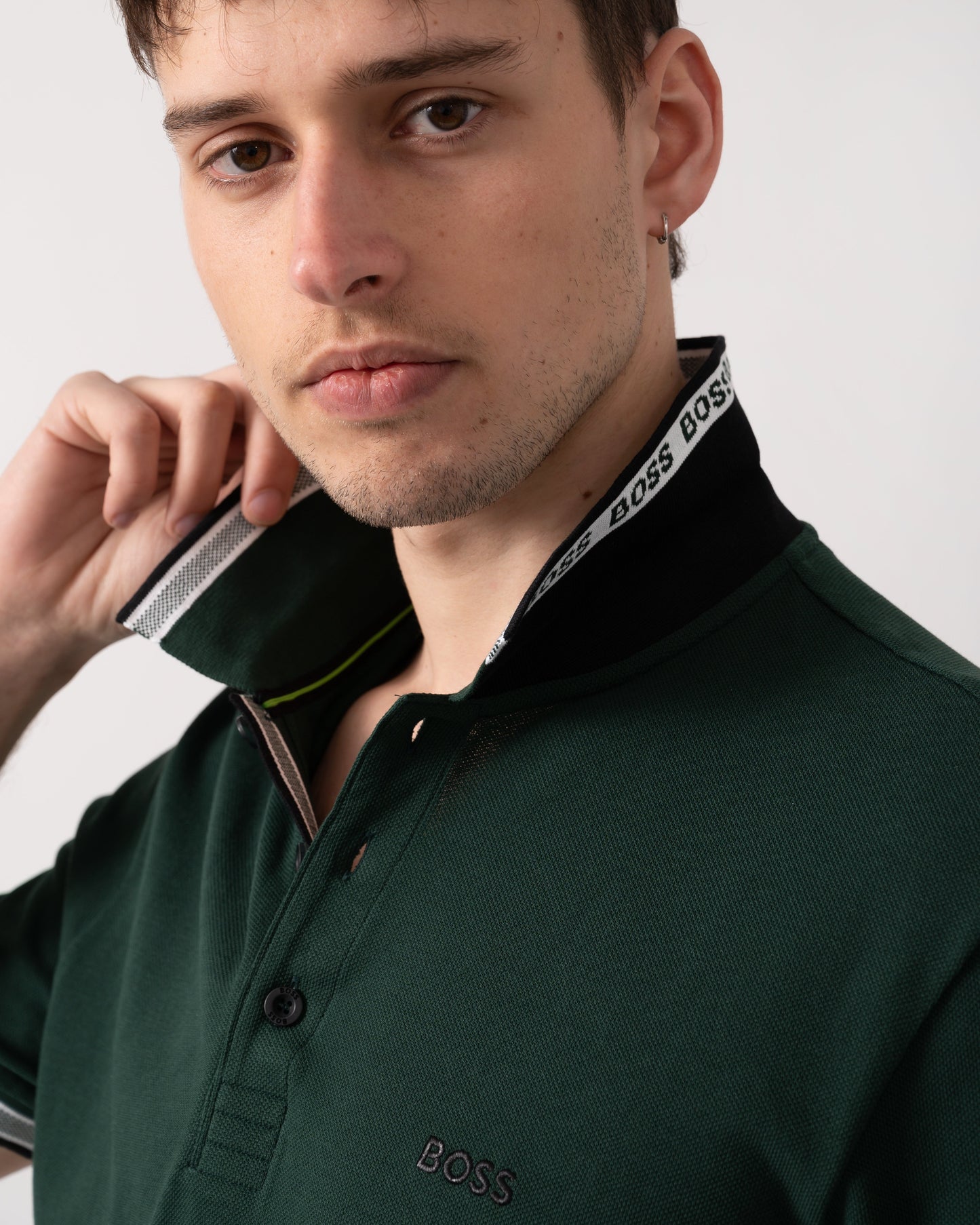 BOSS Green Paddy Mens Cotton-Piqué Polo Shirt with Contrast Logo - Open Green 349