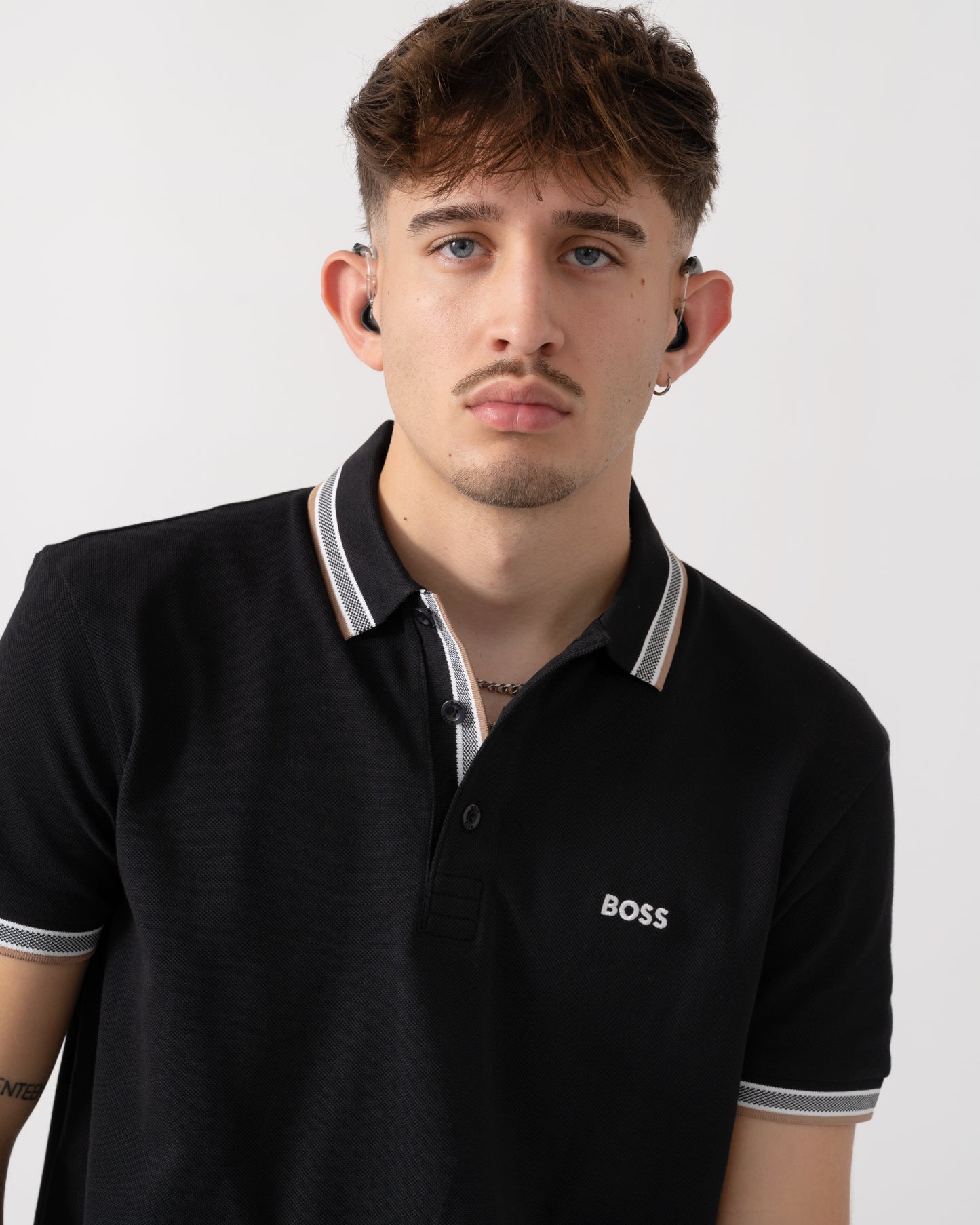 BOSS Green Paddy Mens Cotton-Piqué Polo Shirt with Contrast Logo - Grey 020