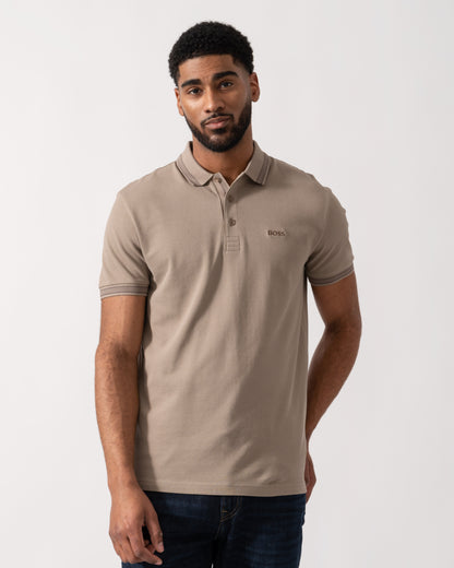 Model wearing BOSS Green Mens Paddy Cotton-Piqué Polo Shirt with Contrast Logo in Light/Pastel Green 339 - Main