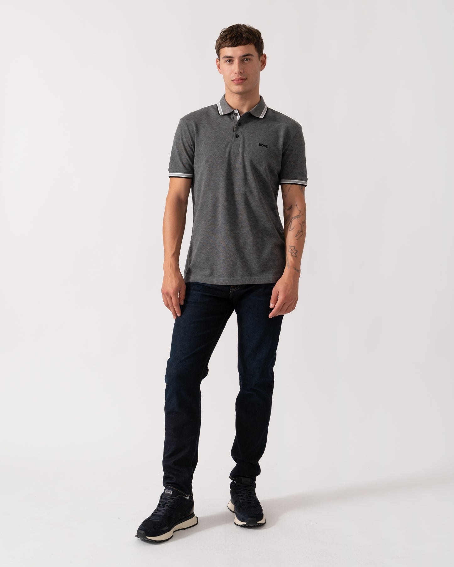 BOSS Green Paddy Mens Cotton-Piqué Polo Shirt with Contrast Logo - Medium Grey 034