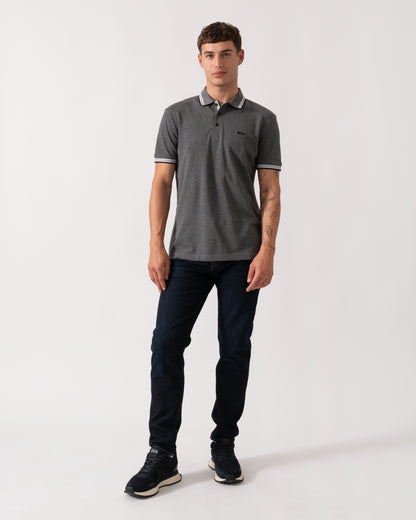 BOSS Green Paddy Mens Cotton-Piqué Polo Shirt with Contrast Logo - Medium Grey 034