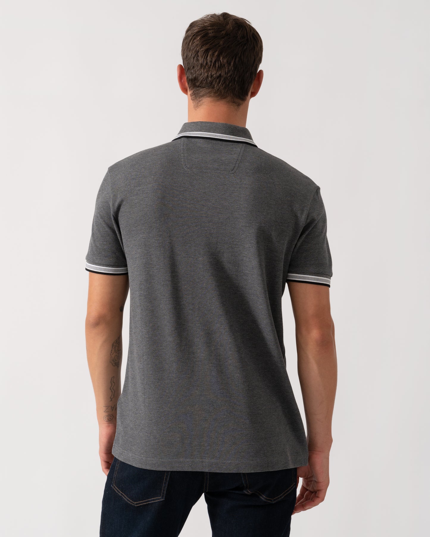 BOSS Green Paddy Mens Cotton-Piqué Polo Shirt with Contrast Logo - Medium Grey 034