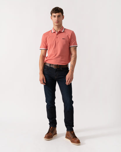 BOSS Green Paddy Mens Cotton-Piqué Polo Shirt with Contrast Logo - Medium Pink 667