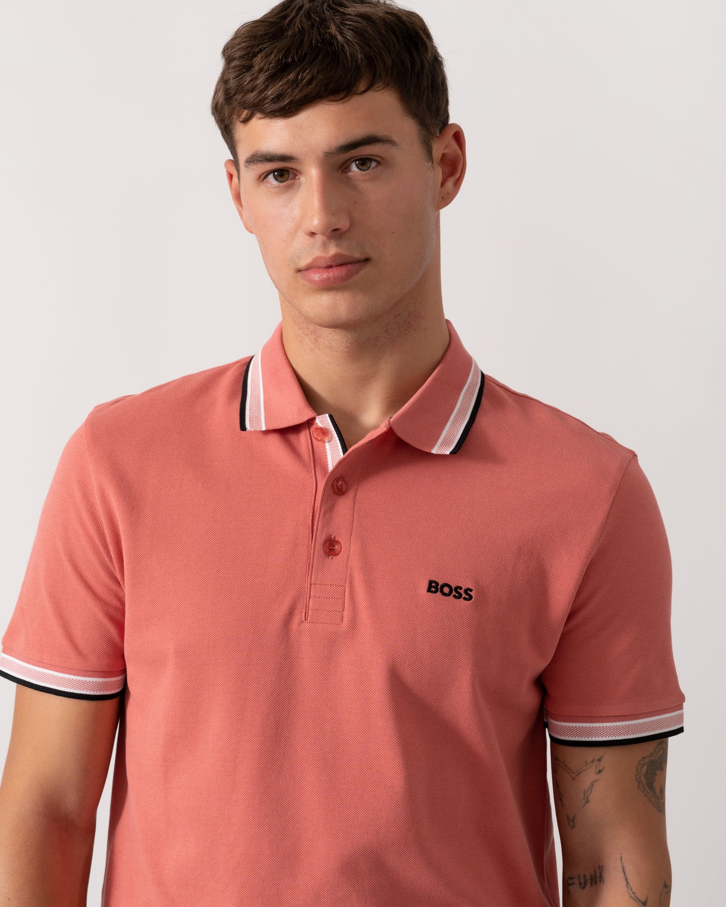BOSS Green Paddy Mens Cotton-Piqué Polo Shirt with Contrast Logo - Medium Pink 667