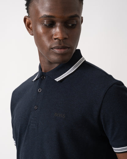 BOSS Green Paddy Mens Cotton-Piqué Polo Shirt with Contrast Logo - Navy 418