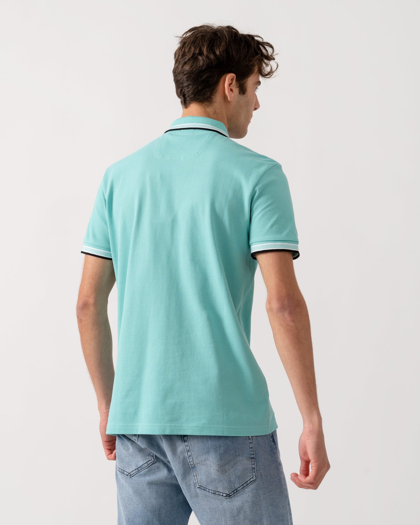 BOSS Green Paddy Mens Cotton-Piqué Polo Shirt with Contrast Logo - Turquoise 255