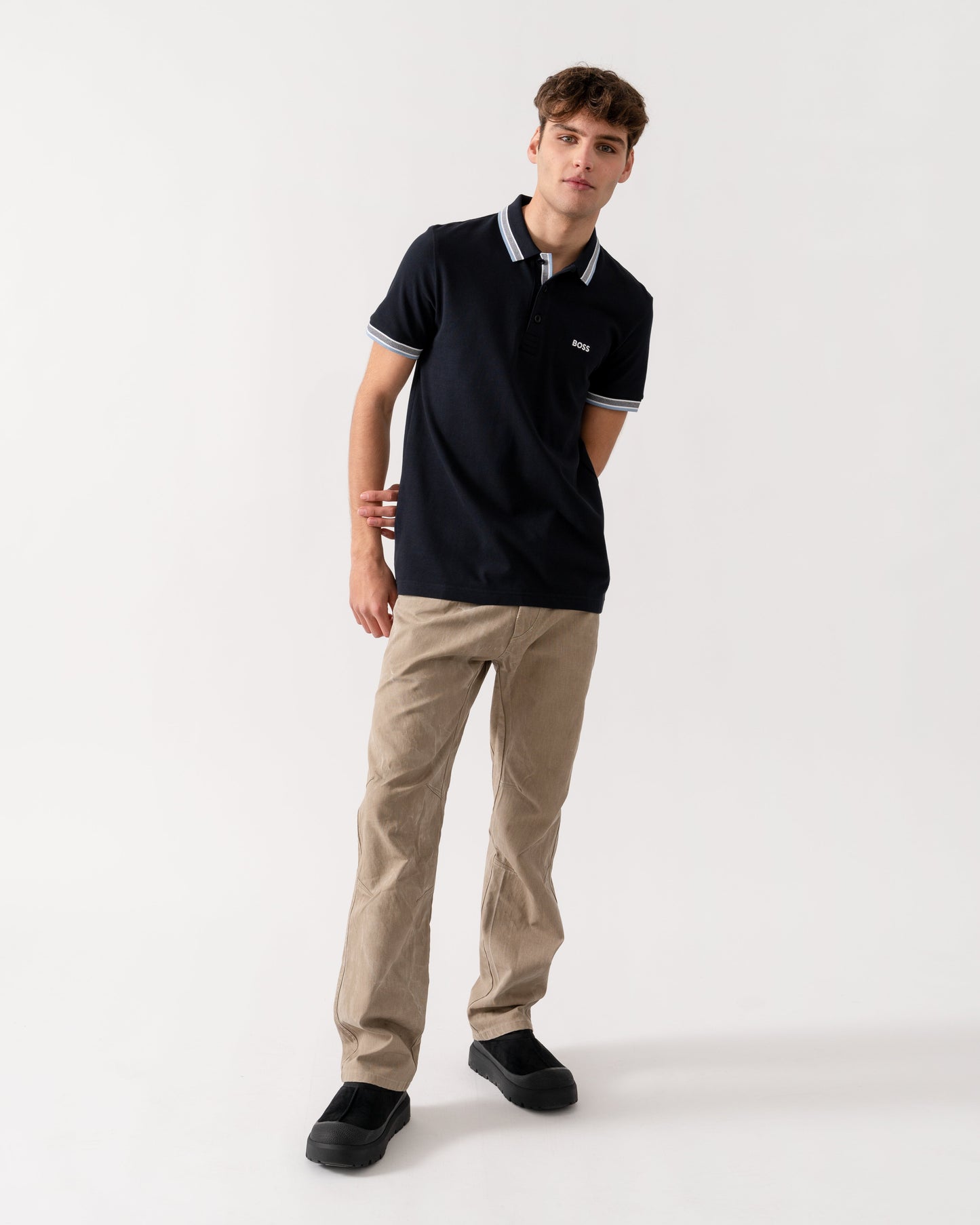 BOSS Green Paddy Mens Cotton-Piqué Polo Shirt with Contrast Logo - Dark Blue 409