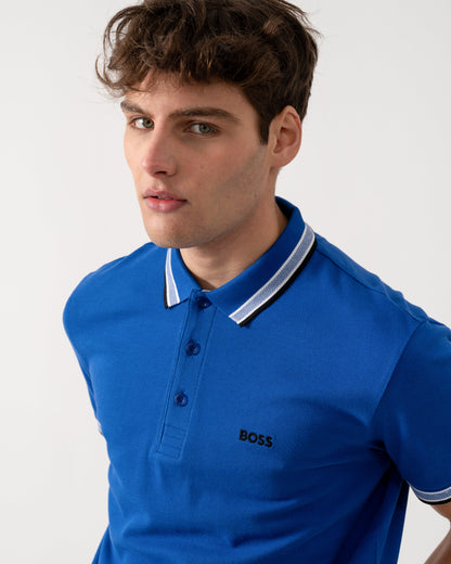 BOSS Green Paddy Mens Cotton-Piqué Polo Shirt with Contrast Logo - Medium Blue 424