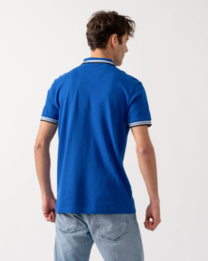 BOSS Green Paddy Mens Cotton-Piqué Polo Shirt with Contrast Logo - Medium Blue 424