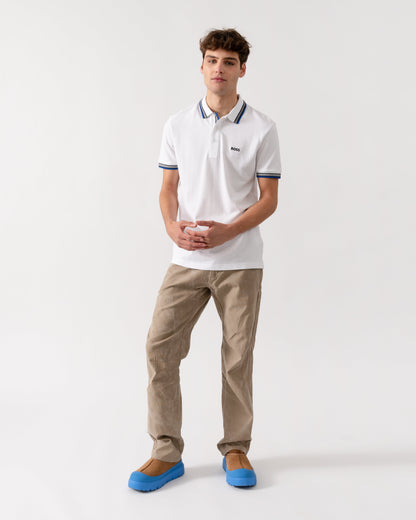 BOSS Green Paddy Mens Cotton-Piqué Polo Shirt with Contrast Logo - Natural 106