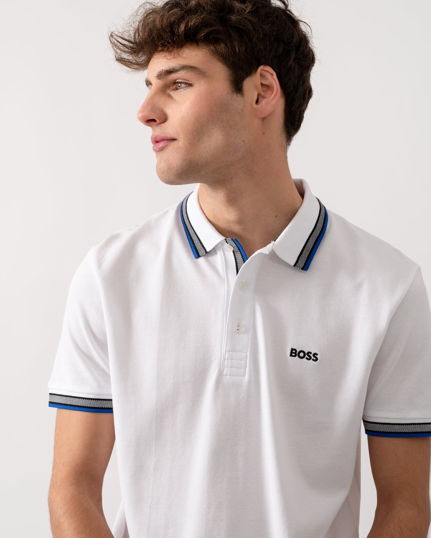 BOSS Green Paddy Mens Cotton-Piqué Polo Shirt with Contrast Logo - Natural 106