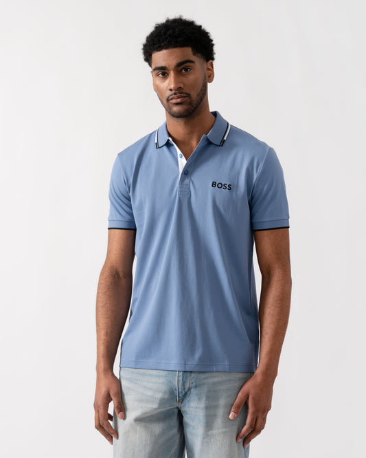 BOSS Green Paddy Pro Mens Cotton Blend Polo Shirt With Contrast Logos - Light/Pastel Blue 459