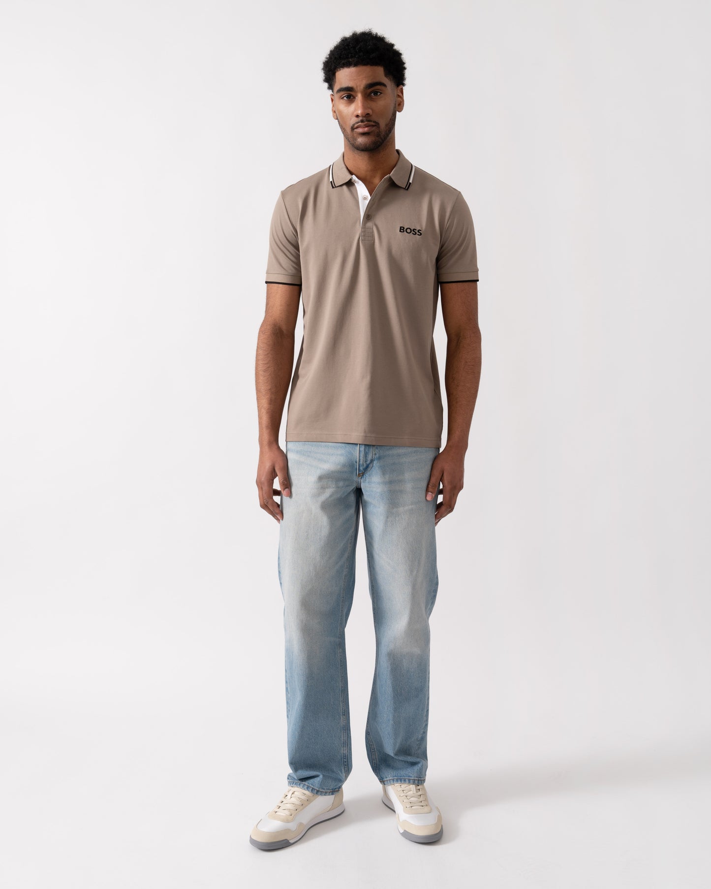BOSS Green Paddy Pro Mens Cotton Blend Polo Shirt With Contrast Logos - Light/Pastel Green 335