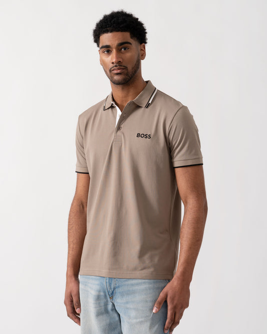 BOSS Green Paddy Pro Mens Cotton Blend Polo Shirt With Contrast Logos - Light/Pastel Green 335