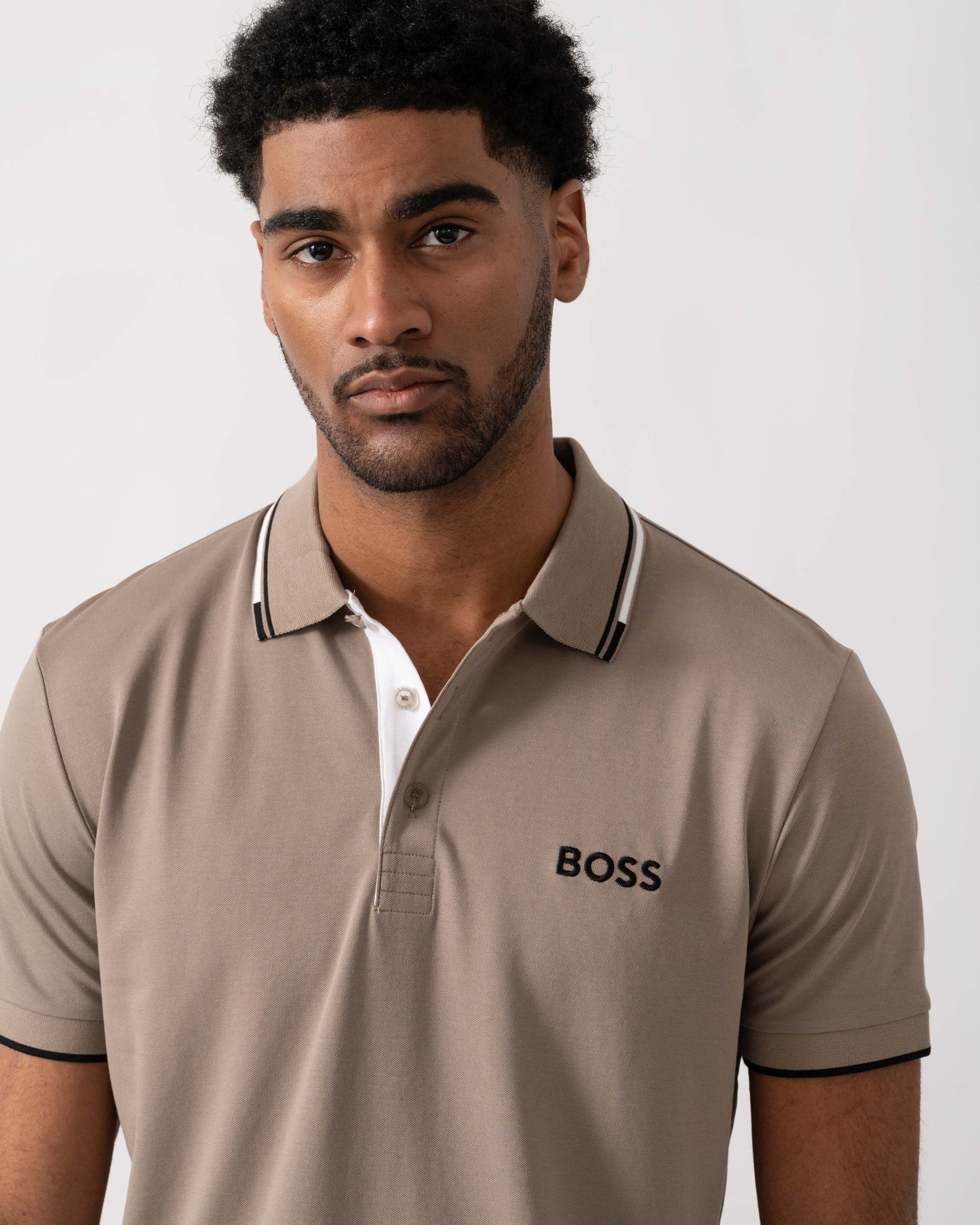 BOSS Green Paddy Pro Mens Cotton Blend Polo Shirt With Contrast Logos - Light/Pastel Green 335
