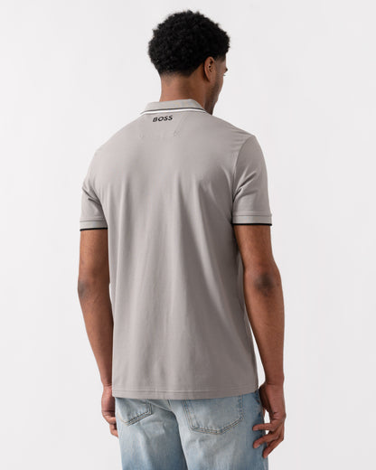 BOSS Green Paddy Pro Mens Cotton Blend Polo Shirt With Contrast Logos - Silver 042