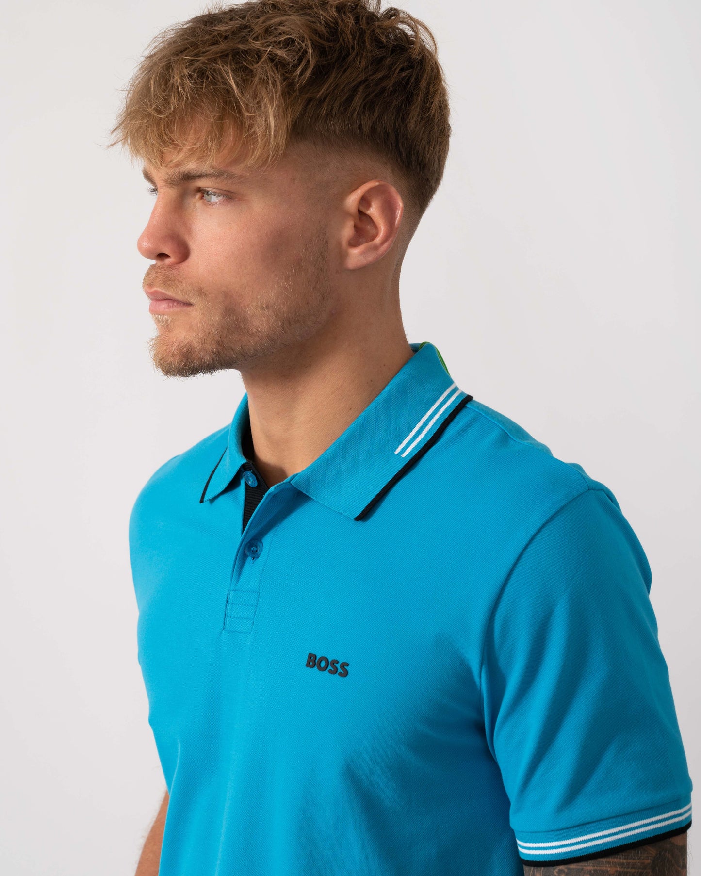 BOSS Green Paul Mens Short Sleeve Polo Shirt With Contrast Tipping - Turquoise/Aqua 443