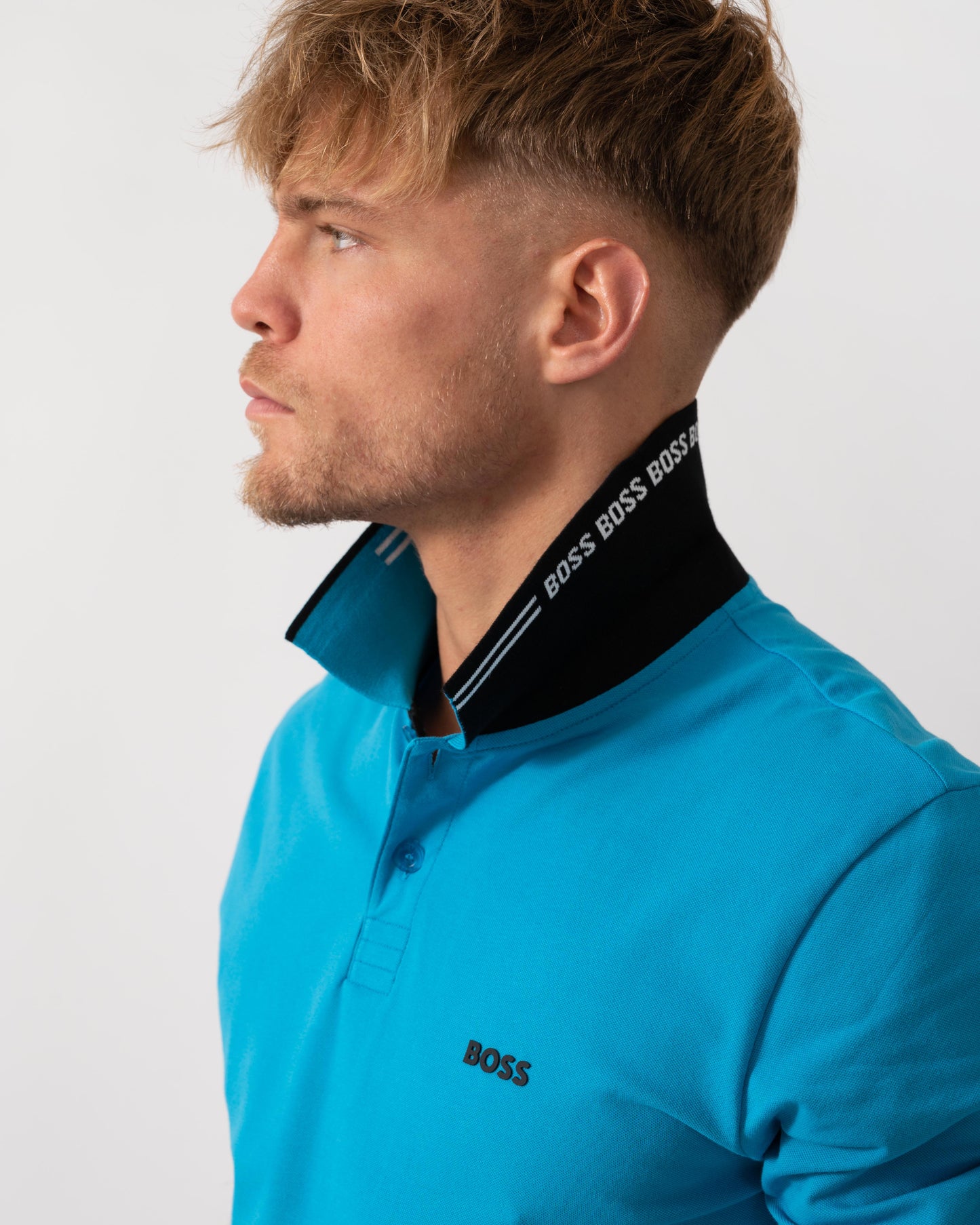 BOSS Green Paul Mens Short Sleeve Polo Shirt With Contrast Tipping - Turquoise/Aqua 443
