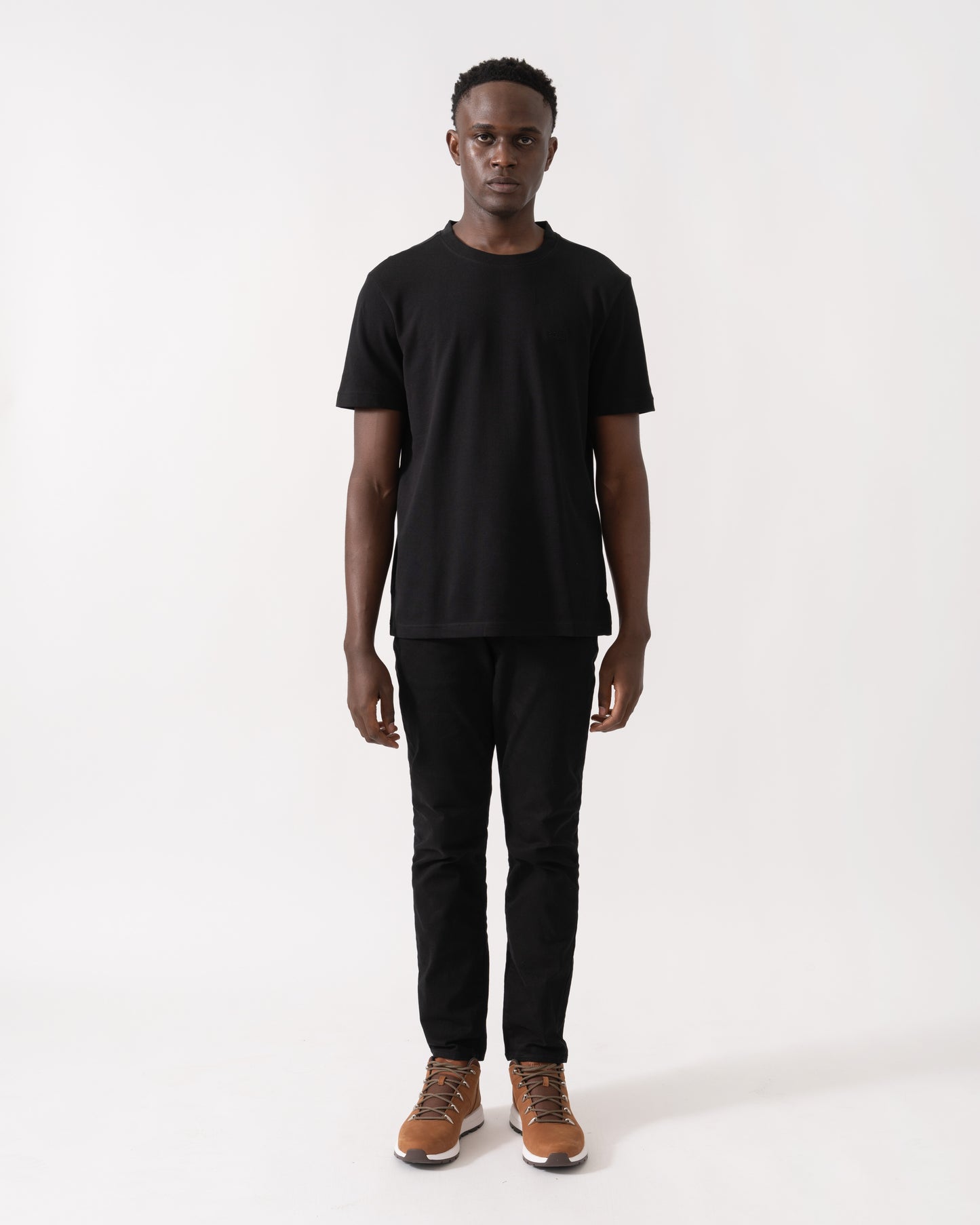 BOSS Green Taddy Mens Cotton Piqué T-Shirt with Oxford-Jacquard Back Collar - Black 008