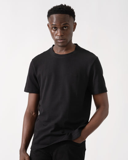 BOSS Green Taddy Mens Cotton Piqué T-Shirt with Oxford-Jacquard Back Collar - Black 008