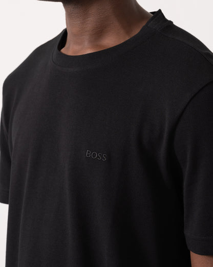 BOSS Green Taddy Mens Cotton Piqué T-Shirt with Oxford-Jacquard Back Collar - Black 008