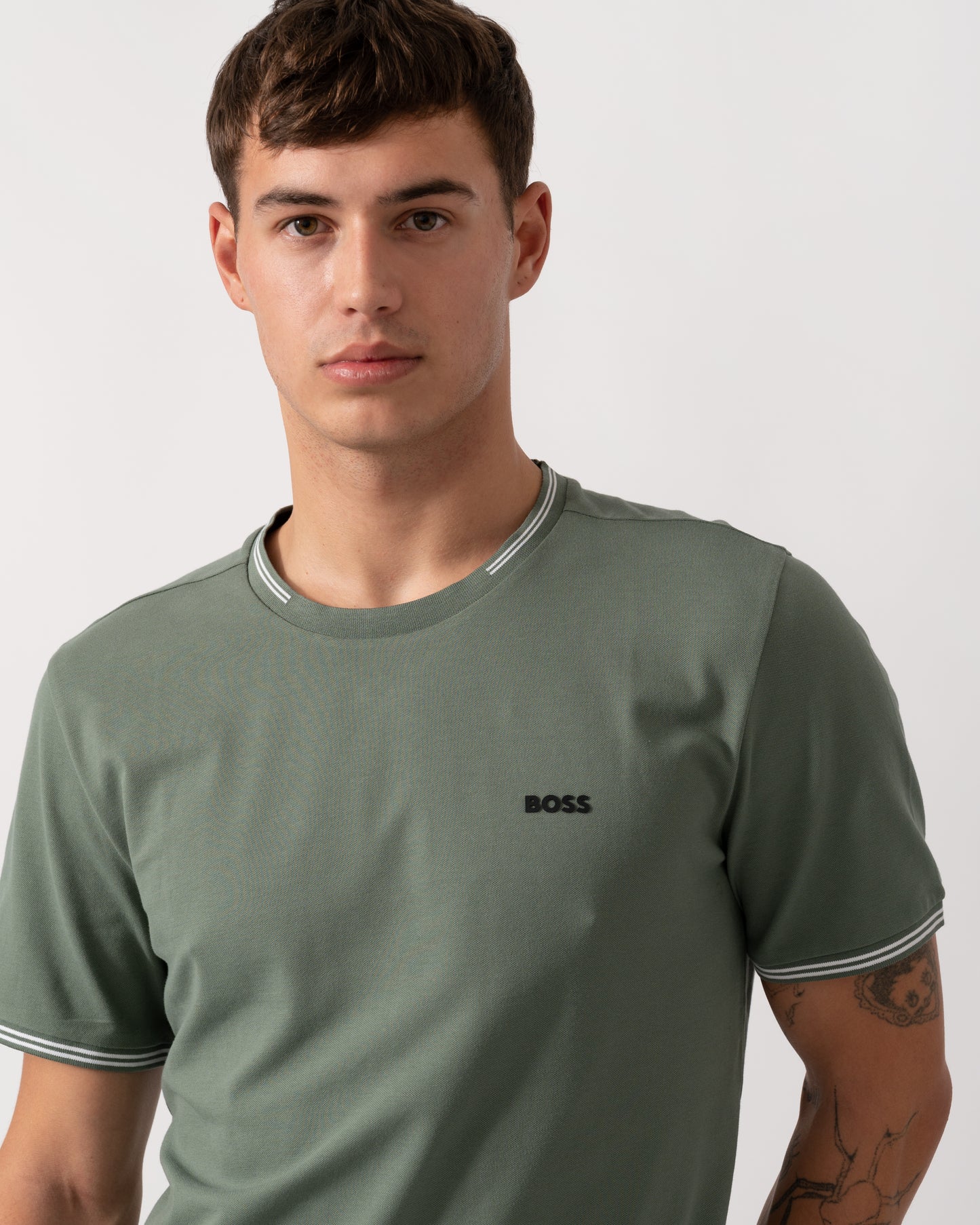 BOSS Green Taul Mens Stretch-Cotton T-Shirt with Stripes and Logo - Open Green 358