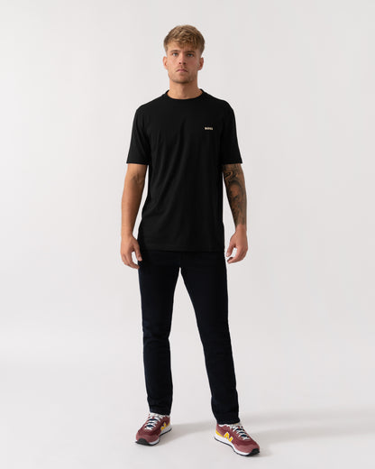 BOSS Green Tee Mens Stretch Cotton T-Shirt with Contrast Logo - Black 009