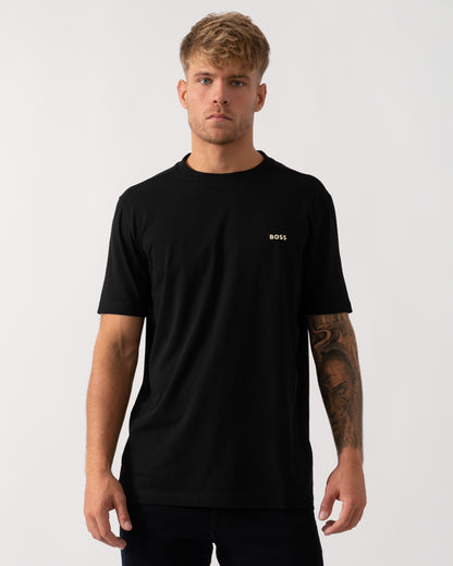 BOSS Green Tee Mens Stretch Cotton T-Shirt with Contrast Logo - Black 009